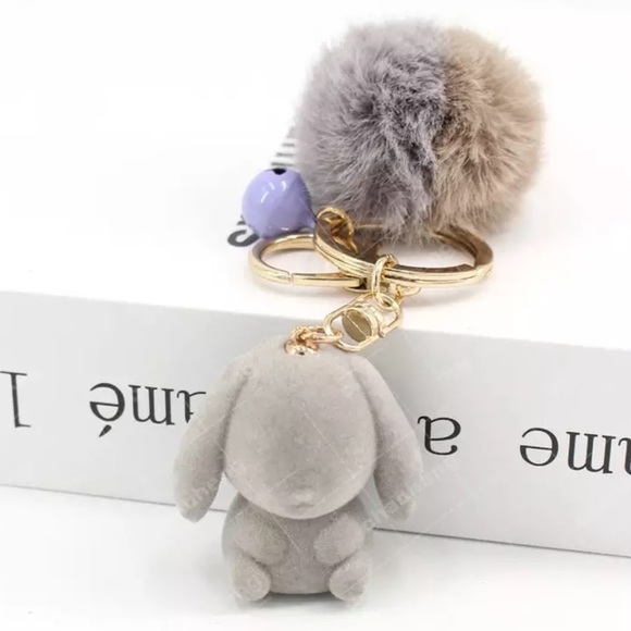 Accessories - Gray Felt Bunny Rabbit Charm with Gray Pom Pom Keychain